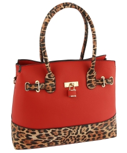 Leopard Colorblock Padlock Satchel LHU432 RED